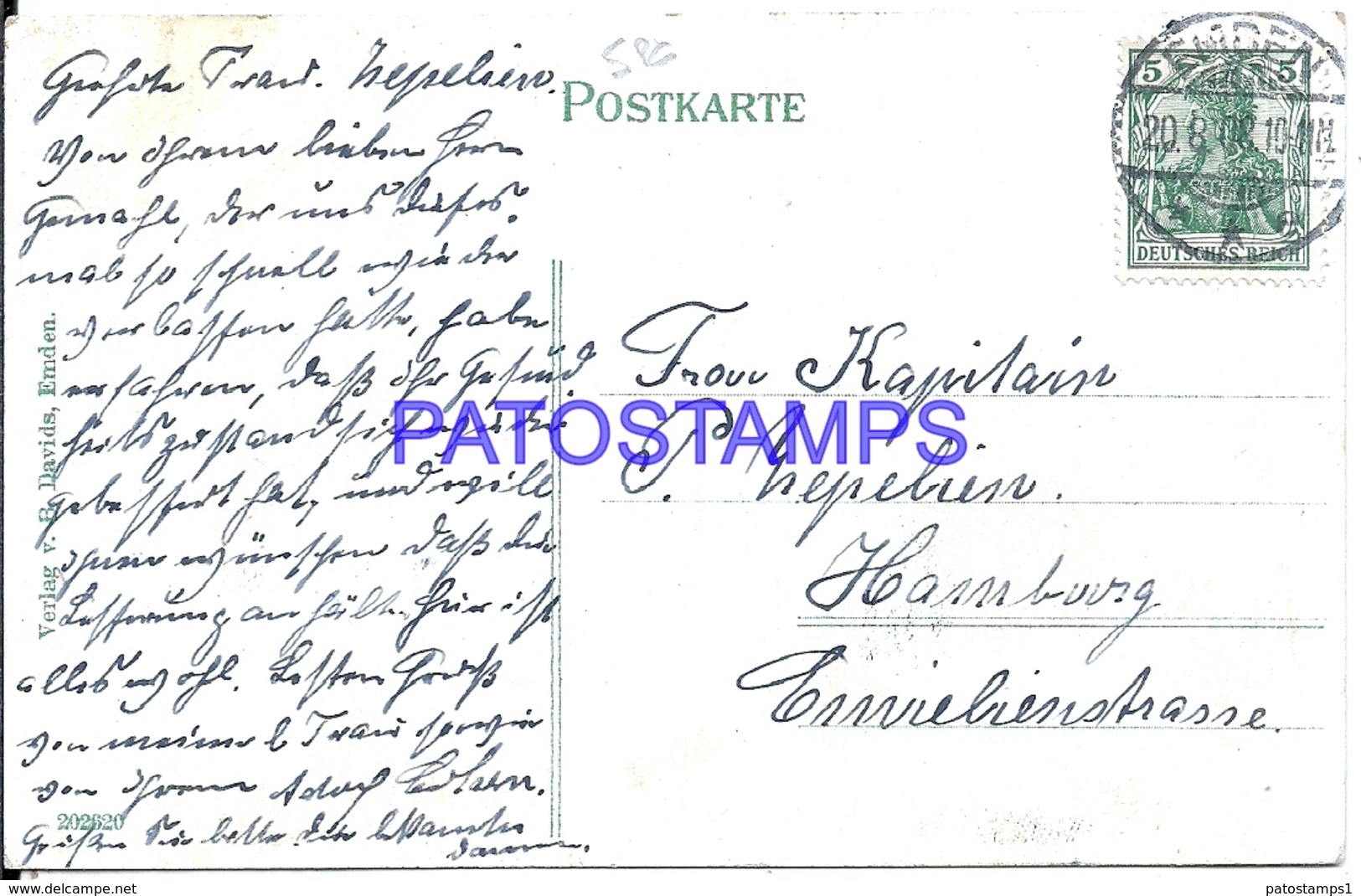 111263 GERMANY EMDEN TOWN HALL CIRCULATED TO HAMBURG POSTAL POSTCARD - Sonstige & Ohne Zuordnung