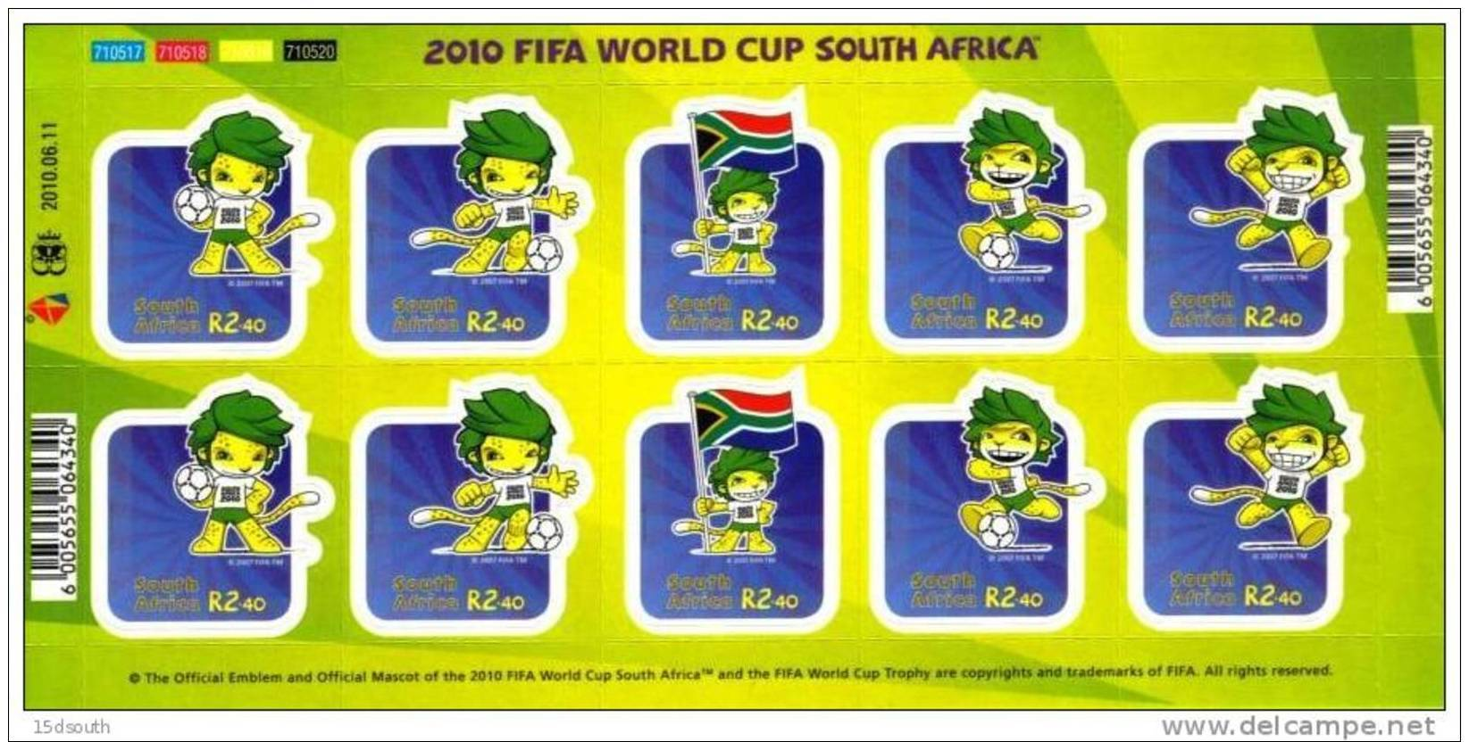 South Africa 2010 World Cup Football/Soccer Mascots (ss/10v), MNH - Unused Stamps