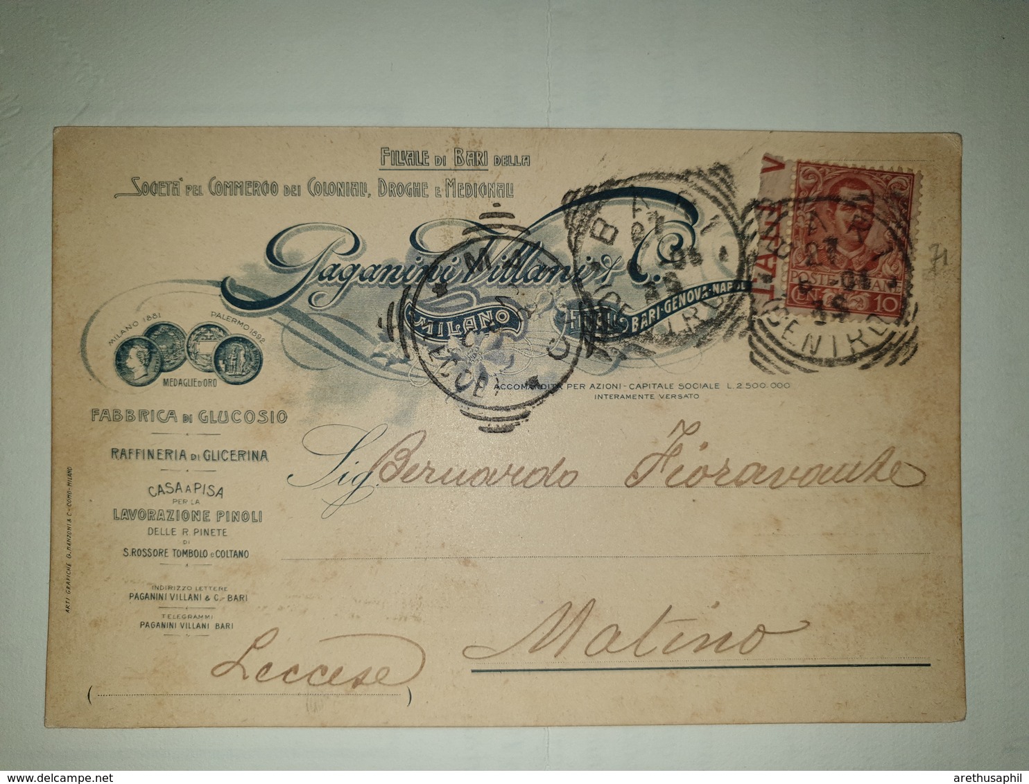 CP283-Cartolina Pubblicitaria Paganini Villani - Coloniali, Droghe, Medicinali - Milano - Storia Postale