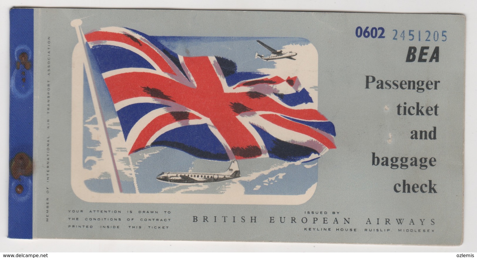 BEA BRITISH EUROPEAN  AIRLINES PASSENGER TICKET - Europa