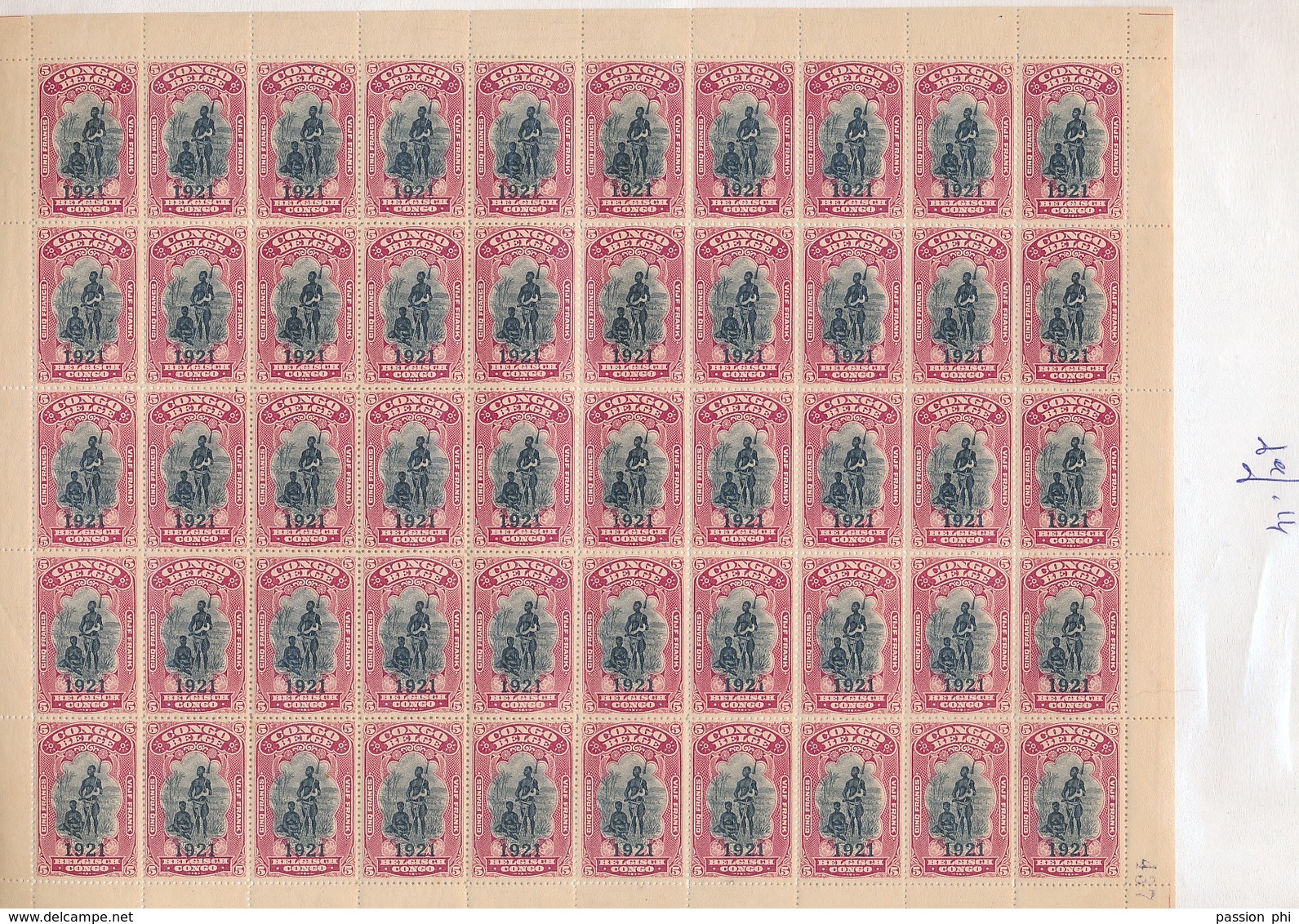 BELGIAN CONGO 1921 ISSUE COB 93 SHEET PERFORATION 14 MNH - Feuilles Complètes