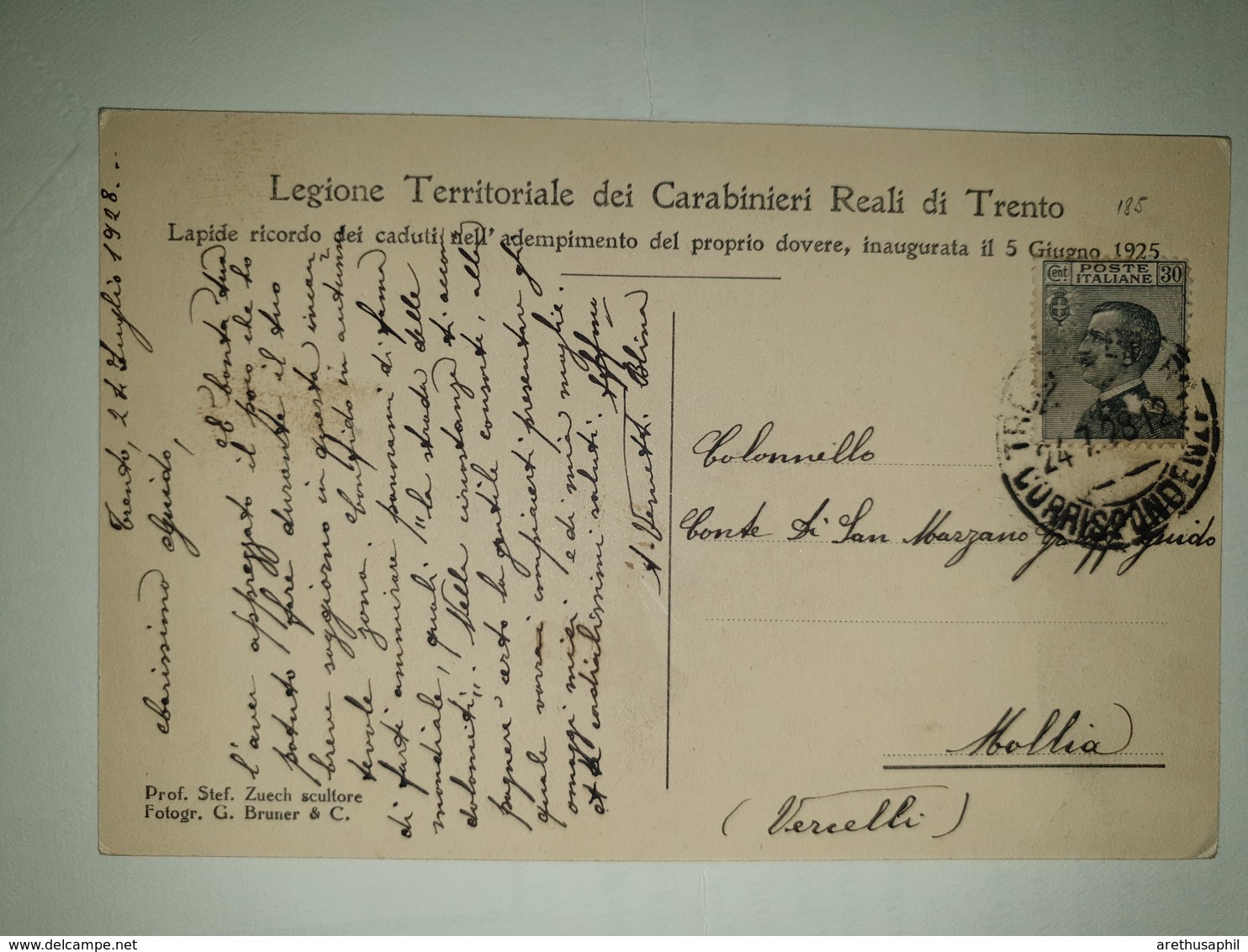 CP328-Cartolina Legione Territoriale Dei Carabinieri Reali Di Trento - Marcophilie