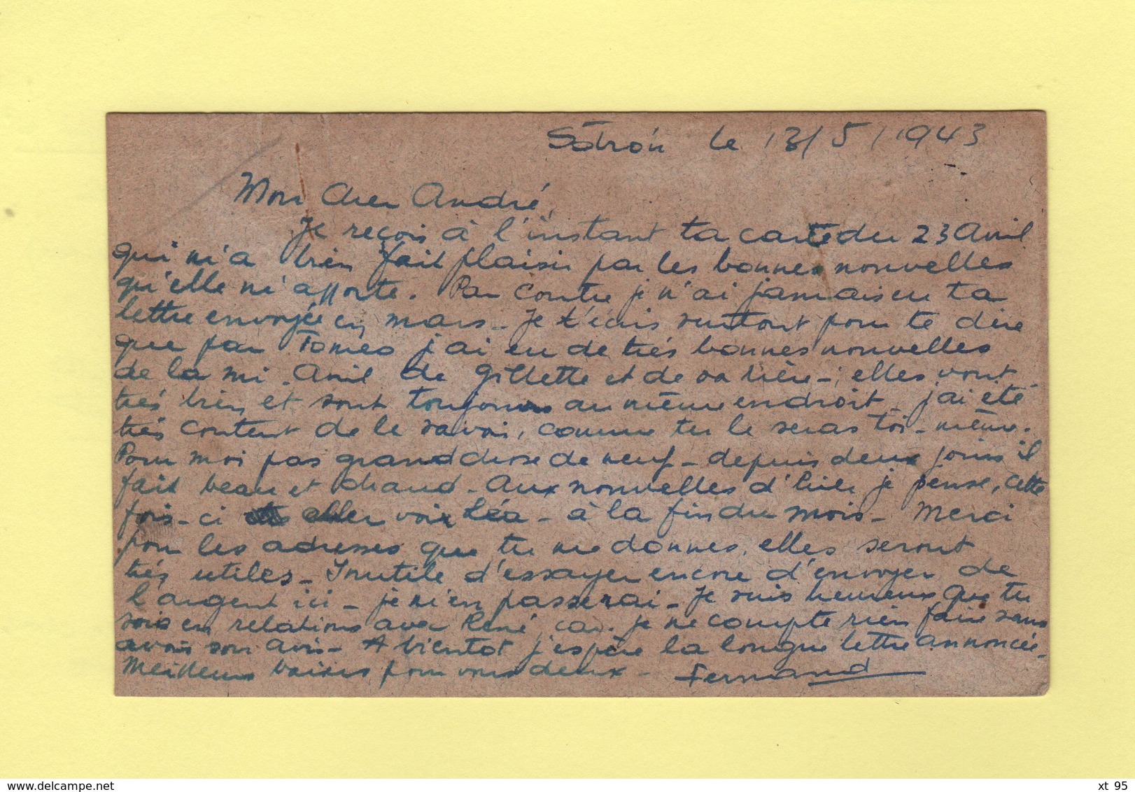 Censure TD322 Sur Carte Postale D Espagne Pour Algerie - 13 Mai 1943 - Censure Madrid - Guerre De 1939-45