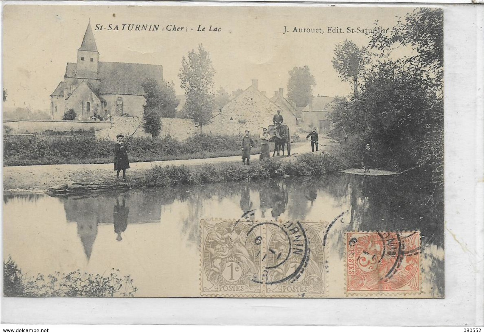 18 SAINT-SATURNIN . Le Lac Animé , Le Pêcheur , édit : J Aurouet , écrite En 1911 , état Extra - Saint-Saturnin