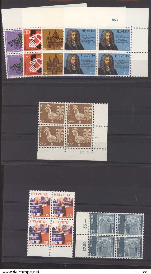 Suisse  :  Yv  976-98 + S 443-49  **  Année 1975 Complète  Blocs De 4 - Neufs