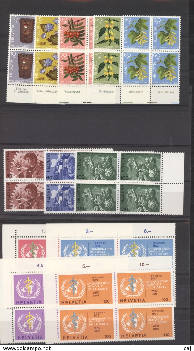 Suisse  :  Yv  999-1016 + S 450-56  **  Année 1976 Complète Blocs De 4 - Neufs