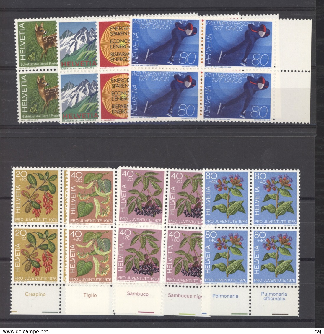 Suisse  :  Yv  999-1016 + S 450-56  **  Année 1976 Complète Blocs De 4 - Neufs