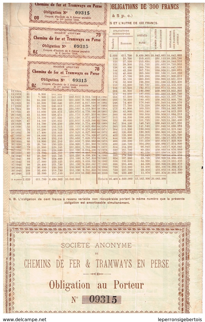 Ancienne Obligation - Sté Anonyme De Chemins De Fer Et Tramways En Perse - Titre De 1906 - - Chemin De Fer & Tramway