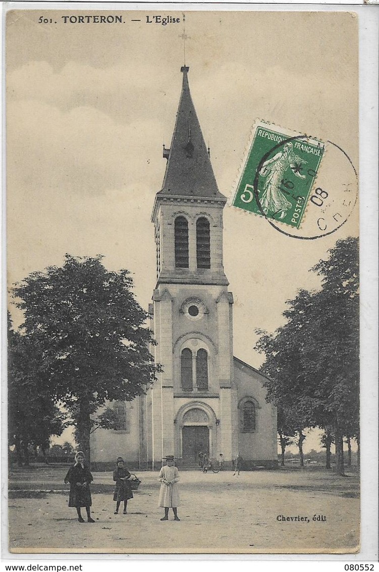 18 TORTERON . L'église Animée , édit : Chevrier , écrite En 1908 , état Extra - Autres & Non Classés