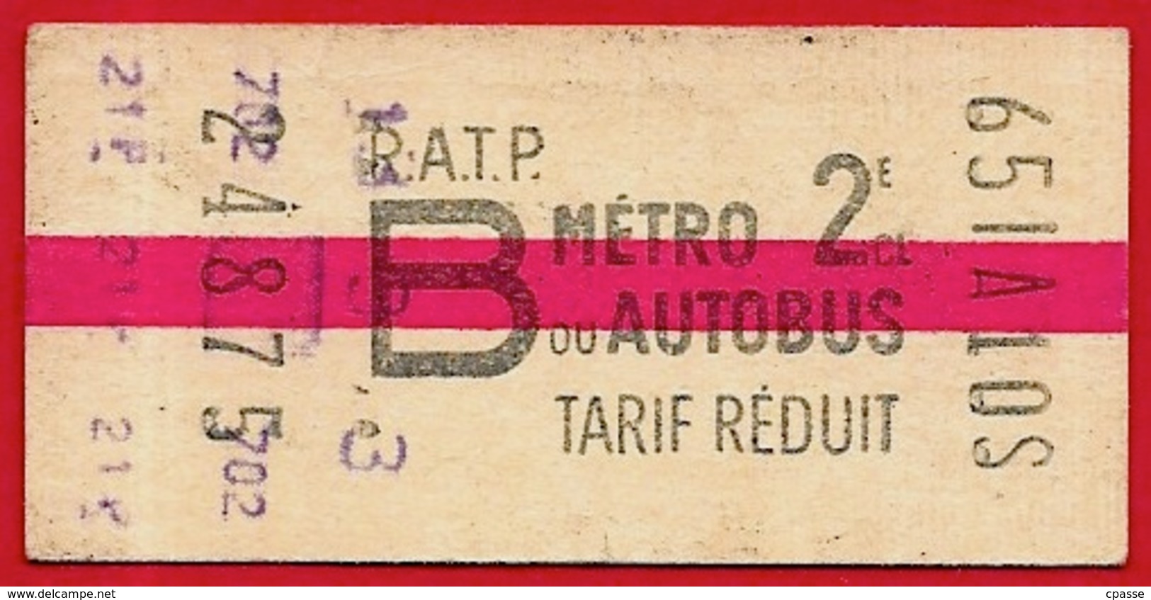 TICKET METRO Ou AUTOBUS RATP B Tarif Réduit - Europe