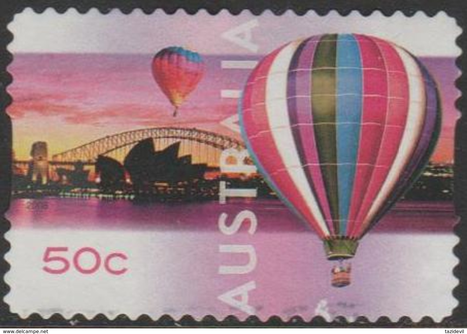 AUSTRALIA - DIE-CUT-USED 2008 50c Hot Air Ballooning - Over Sydney - Bridge - Gebraucht