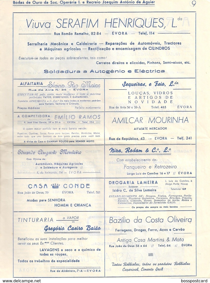 Évora - Bodas De Ouro 1900-1950 Da Sociedade Operária Instrução E Recreio Joaquim António De Aguiar - Teatro - Portugal - Altri & Non Classificati