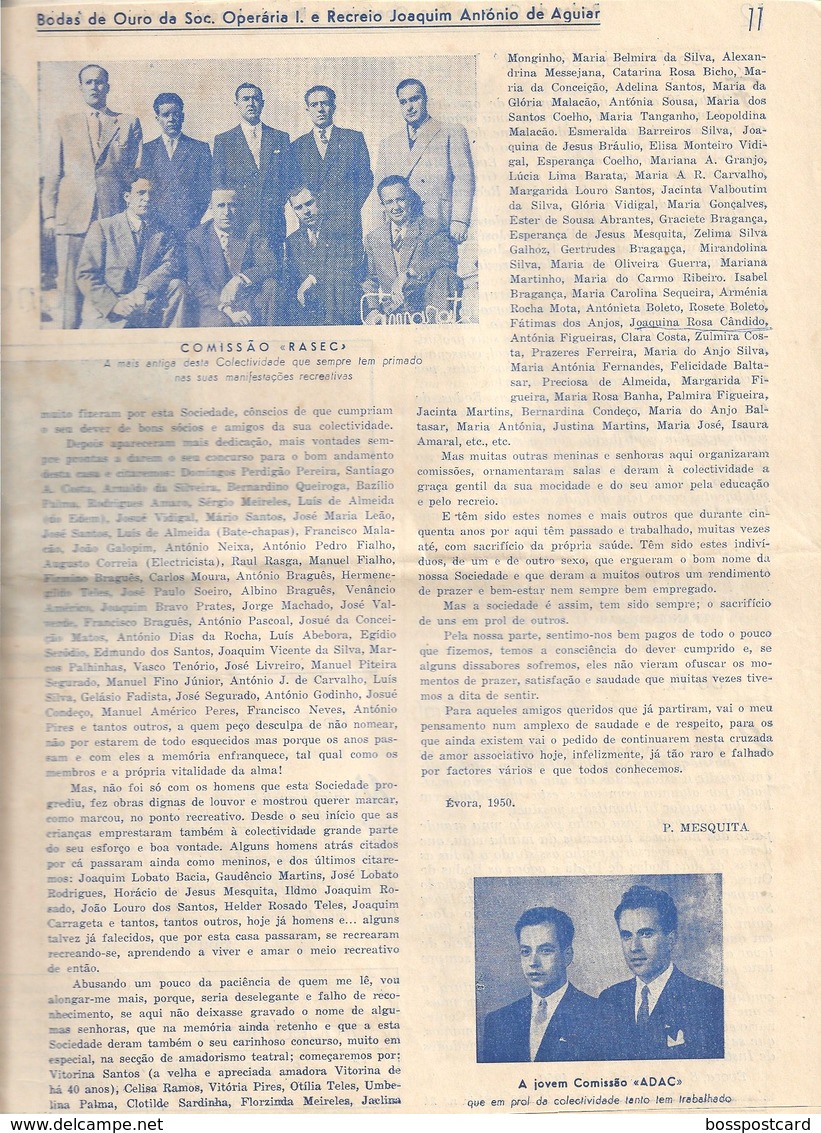 Évora - Bodas De Ouro 1900-1950 Da Sociedade Operária Instrução E Recreio Joaquim António De Aguiar - Teatro - Portugal - Otros & Sin Clasificación