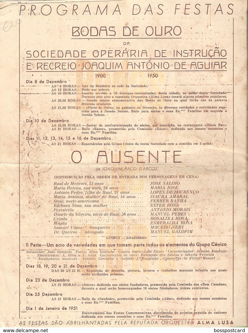 Évora - Bodas de Ouro 1900-1950 da Sociedade Operária Instrução e Recreio Joaquim antónio de Aguiar - Teatro - Portugal