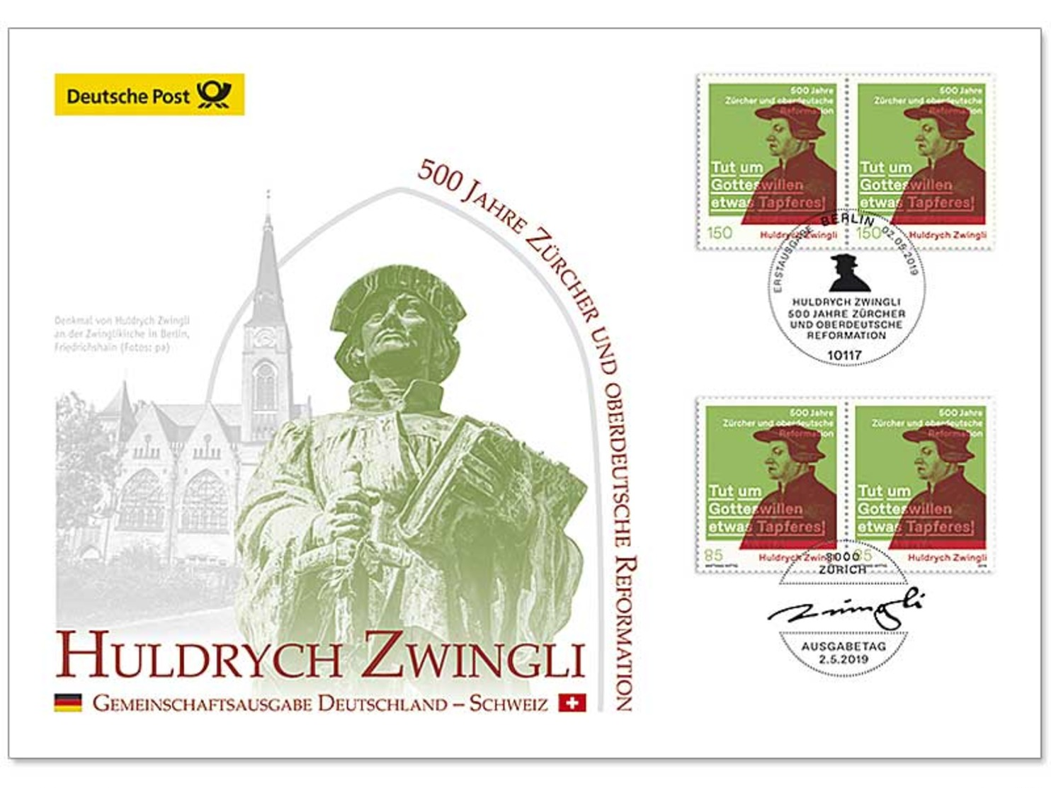 Z07 Germany BRD 2019 Mi 3464 Huldrych Zwingli FDC ETB - Neufs