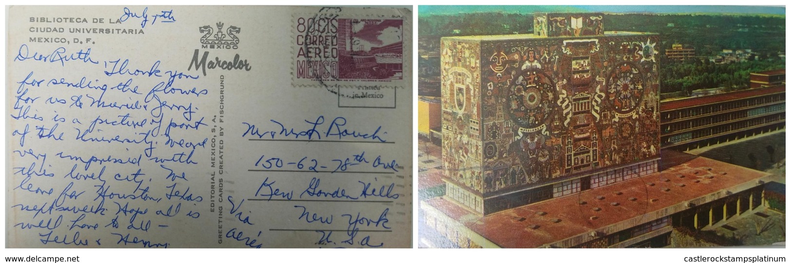 O) 1950 CIRCA-MEXICO, MEXICO CITY UNIVERSITY STADIUM SCT C194 80c-ARCHITECTURE. POSTAL CARD XF TO USA - Mexico