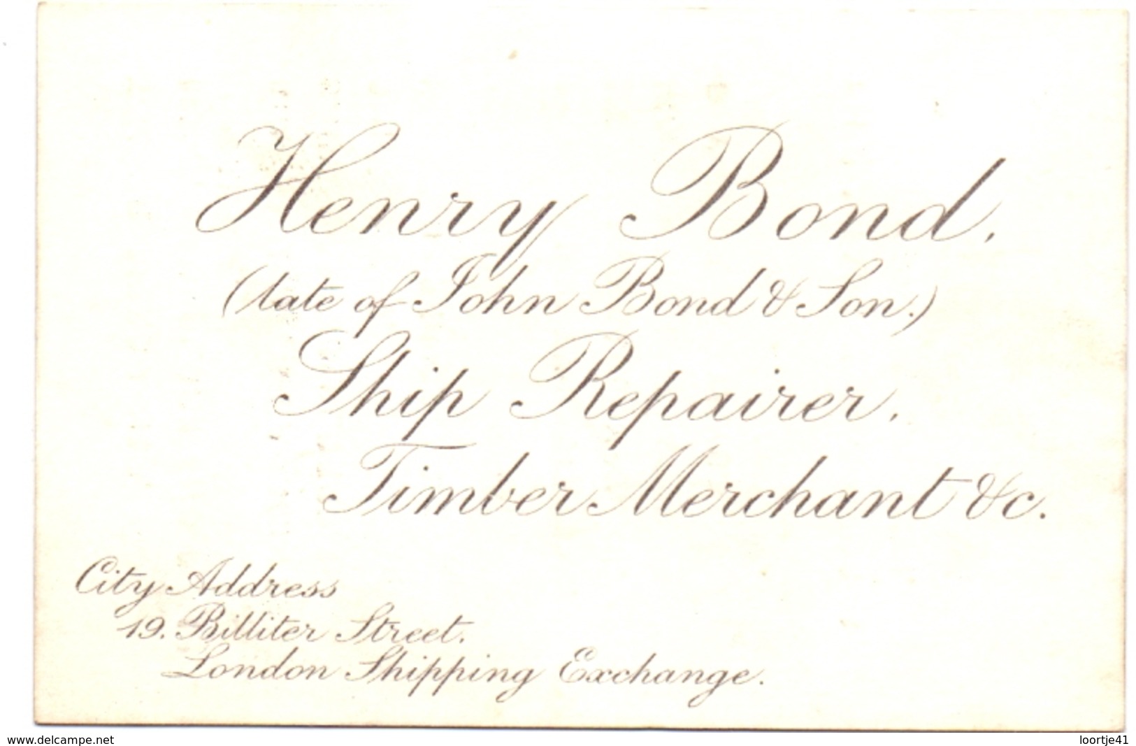 Visitekaartje - Carte Visite - Business Card - Henry Bond - Timber Merchant - London - Cartes De Visite