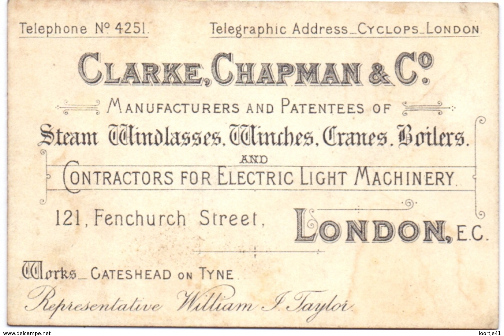 Visitekaartje - Carte Visite - Business Card - Winches Boilers Cranes - Clarke Chapman & C°  - London - Cartes De Visite