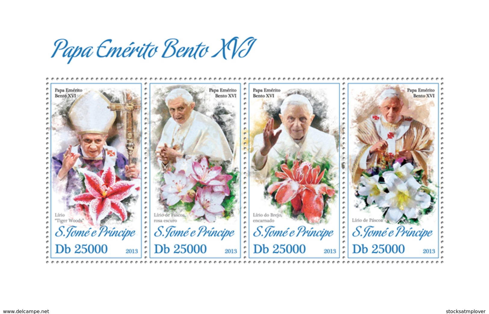 Sao Tome 2013 Pope Benedict XVI，Lily ,flower - Sao Tome And Principe