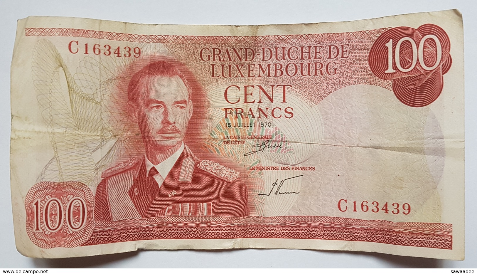 BILLET LUXEMBOURG - P.56a - 100 FRANCS - 15/07/1970 - GRAND DUC JEAN - PONT ADOLPHE - Luxembourg