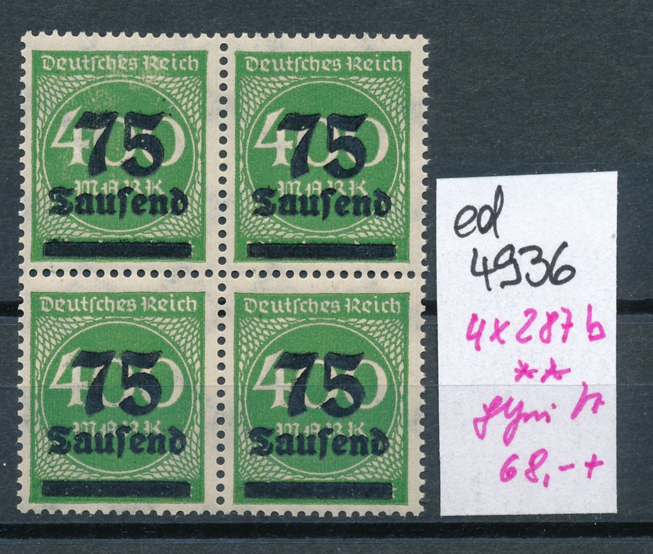 D.-Reich Nr.  4x 287  B  Geprüft   **    (ed4936  ) Siehe Scan - Unused Stamps