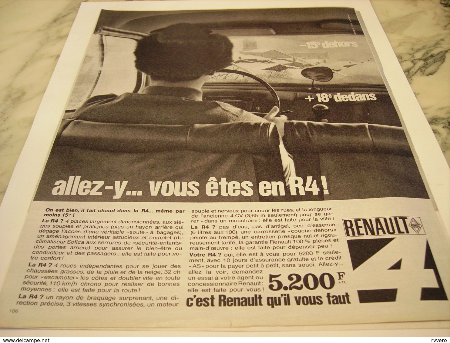 ANCIENNE PUBLICITE VOITURE R4 DE RENAULT 1964 - Cars