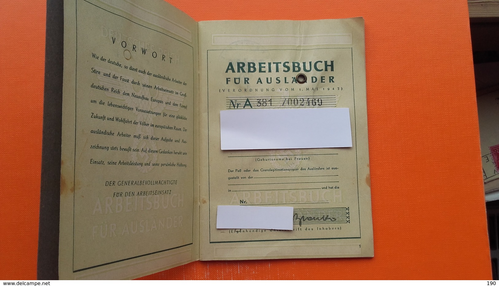 ARBEITSAMT Salzburg.3.DEUTSCHES REICH.ARBEITSBUCH FUR AUSLANDER(SLOVENIAN/SLOVENEC) - Décrets & Lois