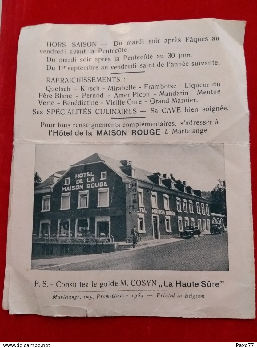 Publicité 1954, Hôtel De La Maison Rouge , Martelange , Frontière Belgo-Luxembourgeoise - Autres & Non Classés