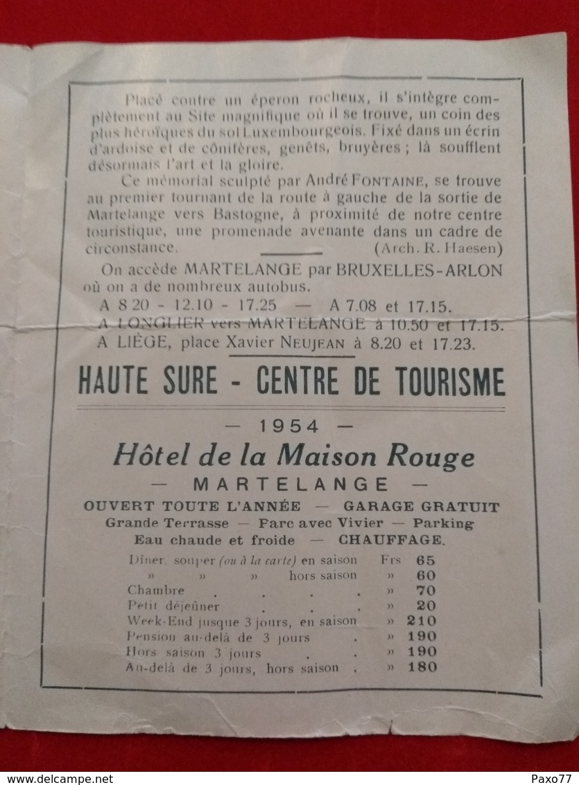 Publicité 1954, Hôtel De La Maison Rouge , Martelange , Frontière Belgo-Luxembourgeoise - Autres & Non Classés