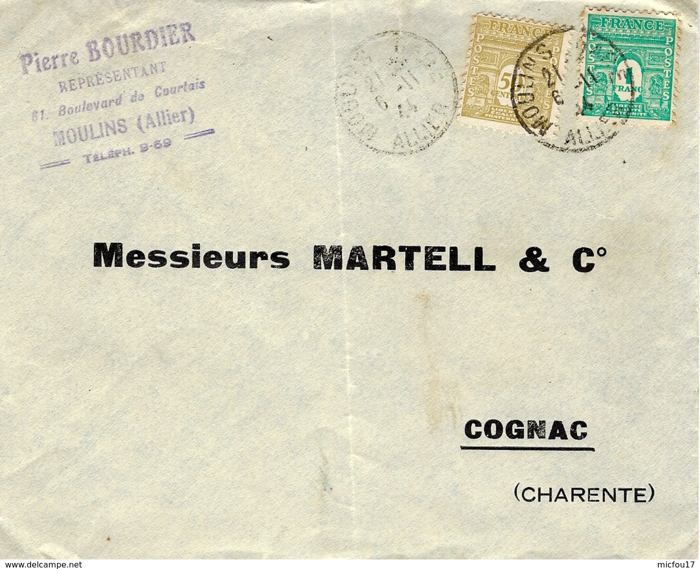 6-11-44 - Enveloppe  Affr. Y & T N°623 Et 624 Arc De Triomphe 1ère Série Oblit. De Moulins ( Allier ) - 1921-1960: Période Moderne