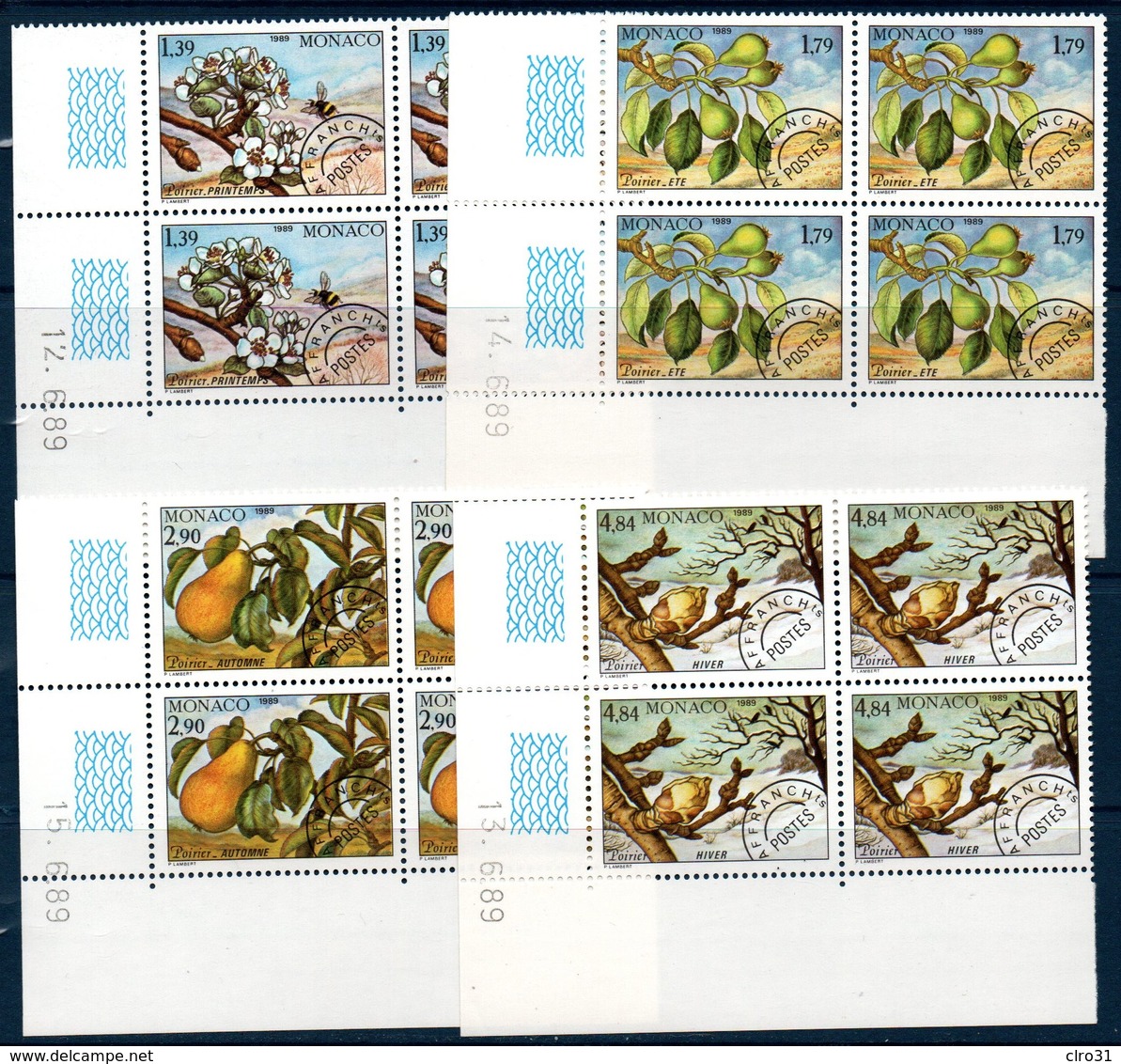 MON 1989 Les 4 Saisons Du Poirier  N°YT Préo 102-105 ** MNH Blocs De 4 Coins Datés - Préoblitérés