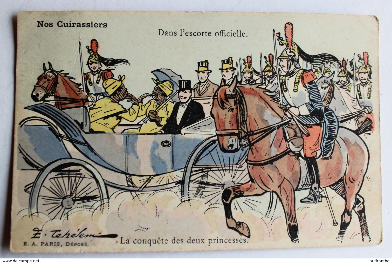 CPA Militaria Illustrateur Ernest Thélem Nos Cuirassiers Dans L'escorte Officielle Cheval Cavalier - Humour