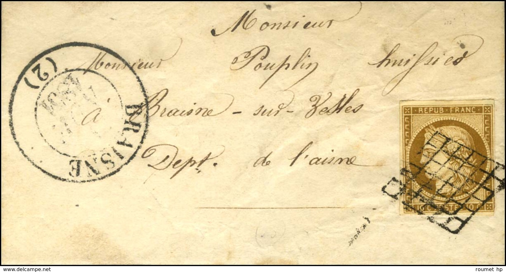 Grille / N° 1 (filet Inf Droit à Peine Effleuré)  Càd T 13 BRAISME (2) Sur Lettre Locale. 1851. - TB. - 1849-1850 Ceres
