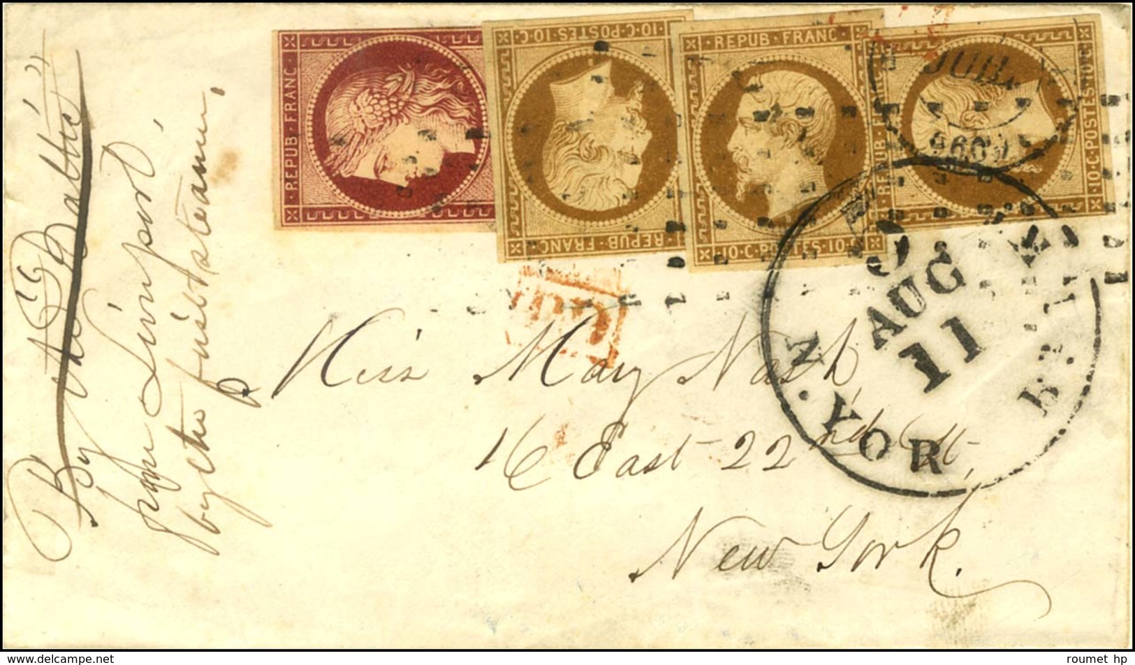 Rouleau De Points / N° 6 + 9 (3) Sur Lettre Pour New York. - TB / SUP. - R. - 1852 Luis-Napoléon
