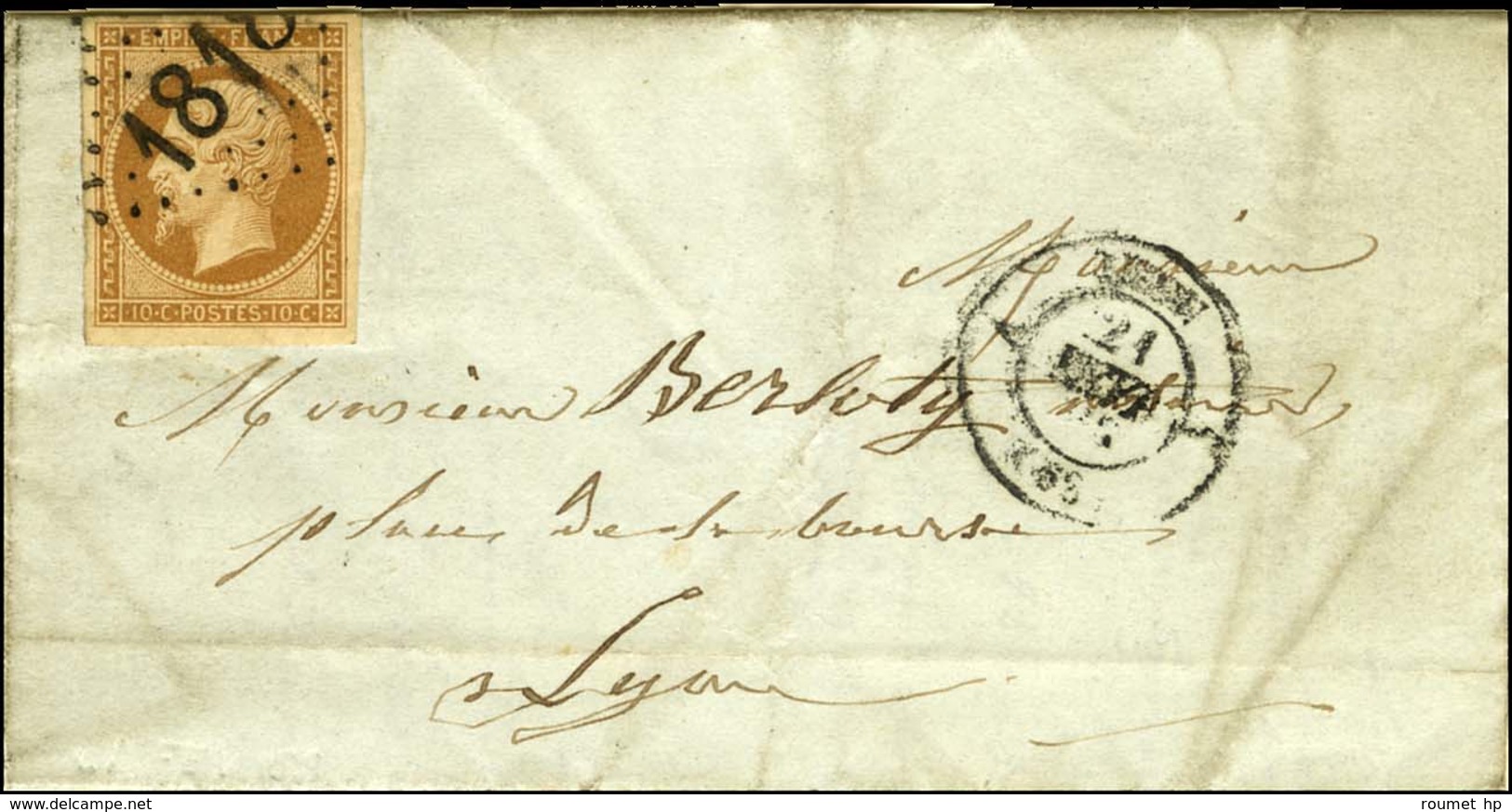 Essai De GC 1818 Bâton / N° 13 Type 2, Càd A LYON A (68) 21 FEVR. 62 Sur Lettre Locale. Exceptionnel Usage Sur Lettre Lo - 1853-1860 Napoléon III