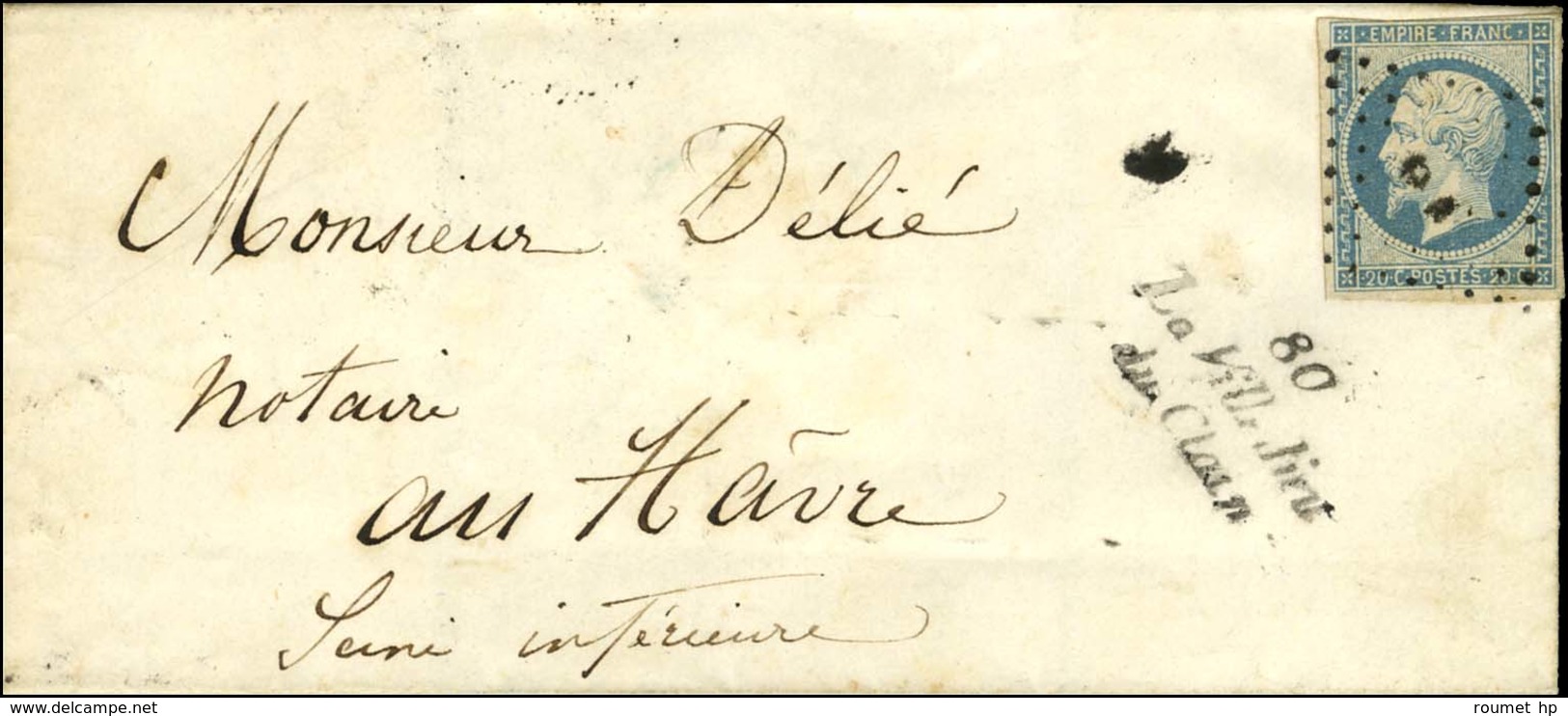 PC 3600 / N° 14 Cursive 80 La Villedieu / Du Clain Sur Lettre Avec Texte D'Aslonne Pour Le Havre. 1855. - TB. - 1853-1860 Napoléon III