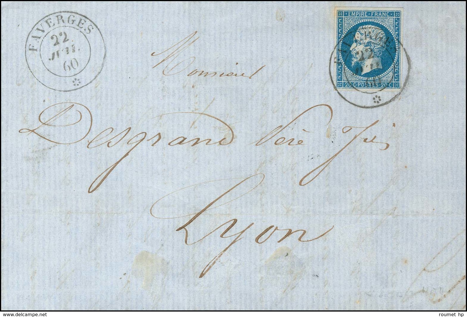 Càd Sarde FAVERGES * / N° 14 Sur Lettre Pour Lyon. 1860. - SUP. - R. - 1853-1860 Napoléon III