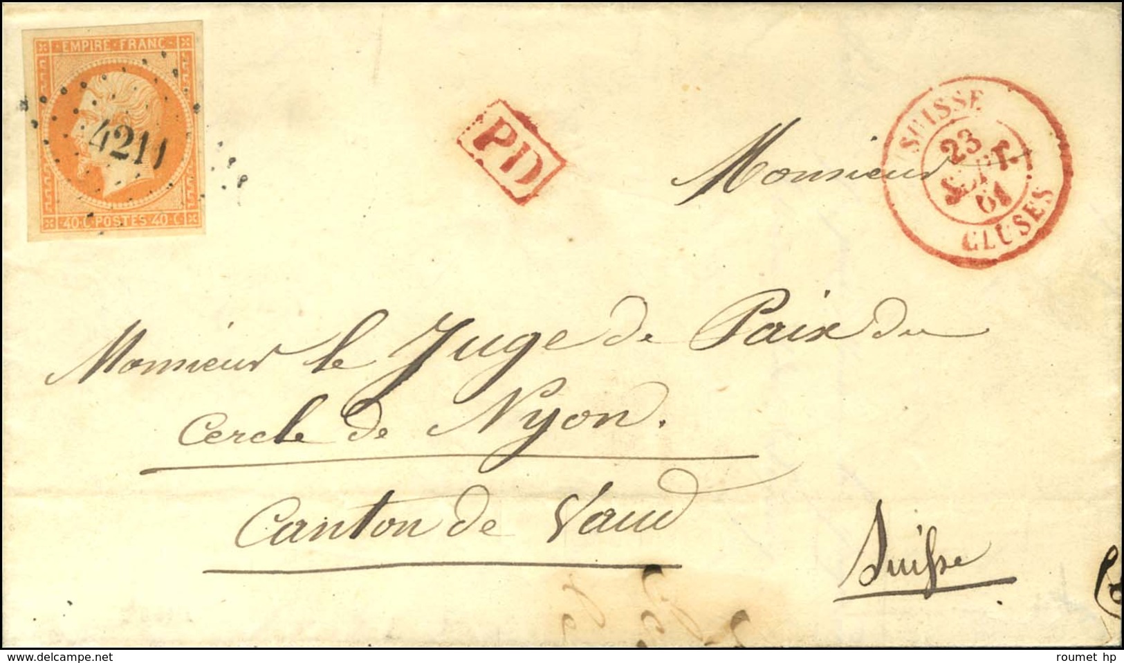 PC 4211 / N° 16 Càd Rouge SUISSE / CLUSES 23 SEPT. 61 Sur Lettre Avec Texte Daté De Châtillon Sur Cluses Pour Nyon (cant - 1853-1860 Napoléon III