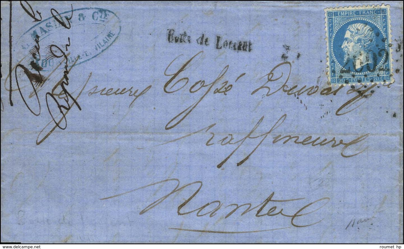 GC 2602 / N° 22 Griffe Linéaire Boîte De Lorient Sur Lettre Avec Texte Daté De Redon Pour Nantes, Au Verso Càd D'arrivée - 1862 Napoléon III