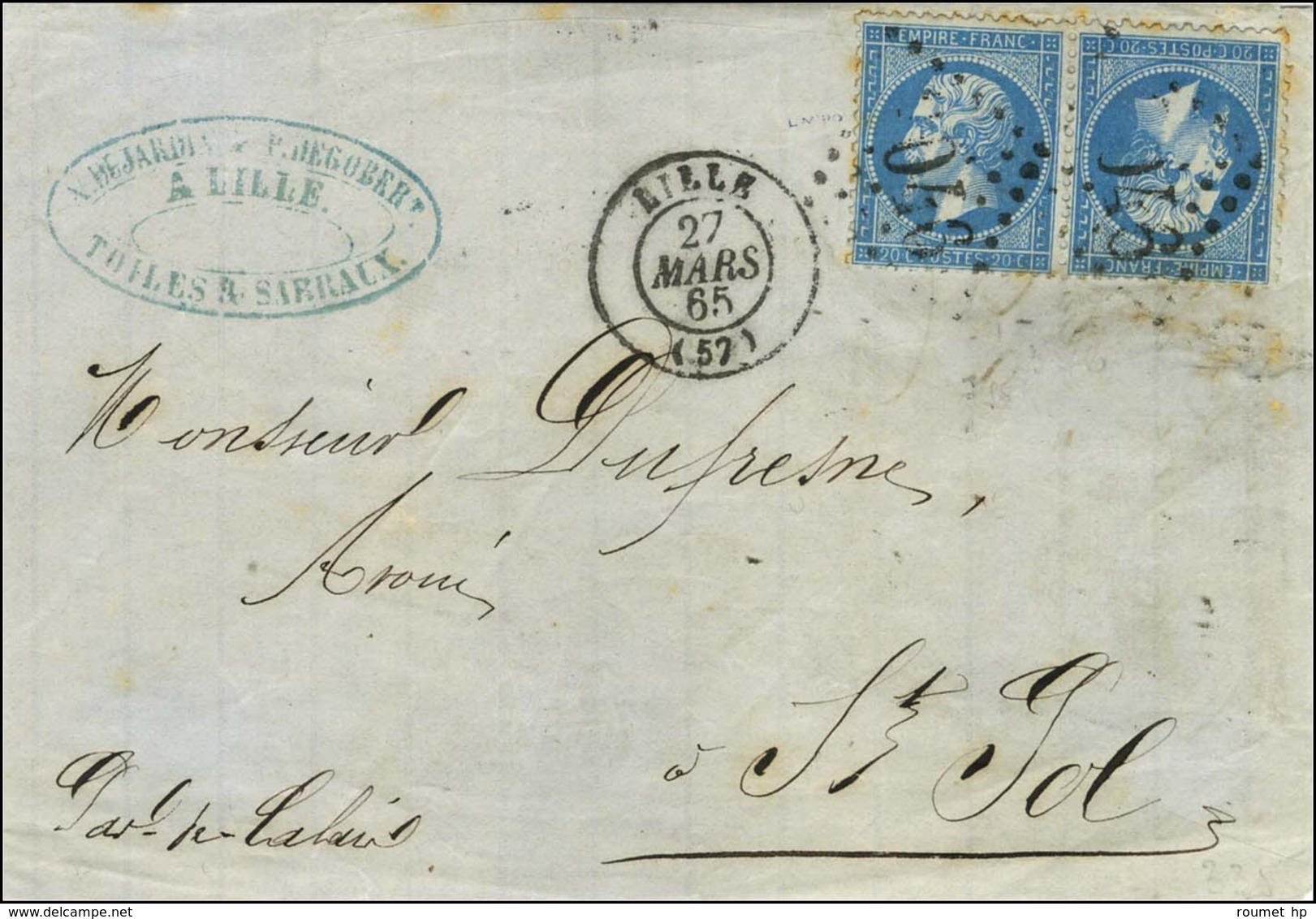 GC 2046 / N° 22 Paire Tête Bêche Càd T 15 LILLE (57) Sur Devant De Lettre. 1865. - TB. - R. - 1862 Napoléon III