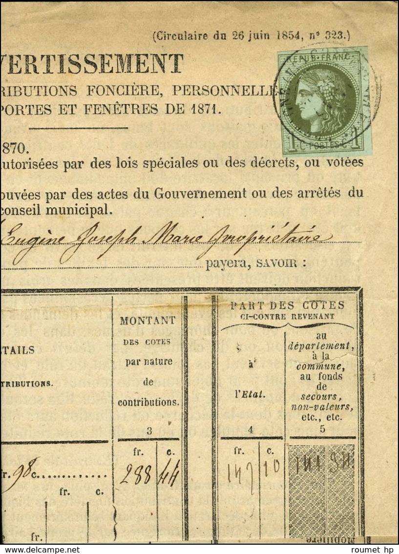 Càd T 17 CHATEAUNEUF-EN-BRETAGNE / N° 39 Sur Avertissement. 1871. - TB. - R. - 1870 Emission De Bordeaux