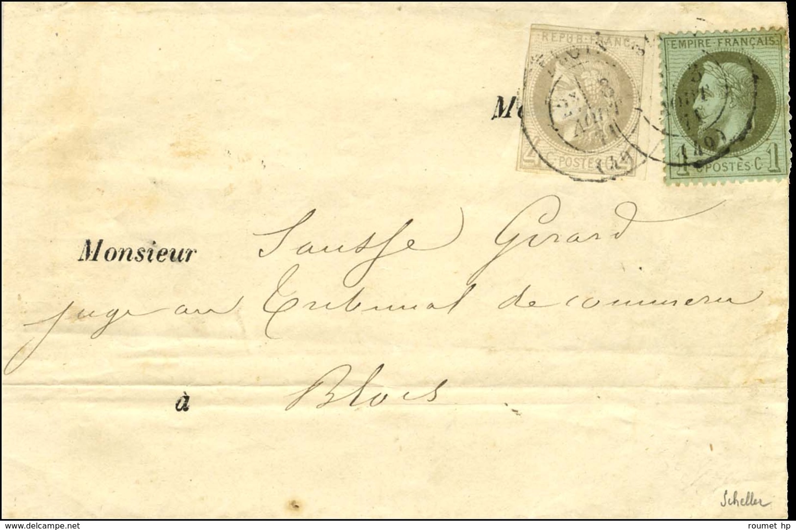 Càd BLOIS (40) / N° 25 + 41 (infime Def) Sur Lettre Locale. 1871. - TB. - R. - 1870 Bordeaux Printing