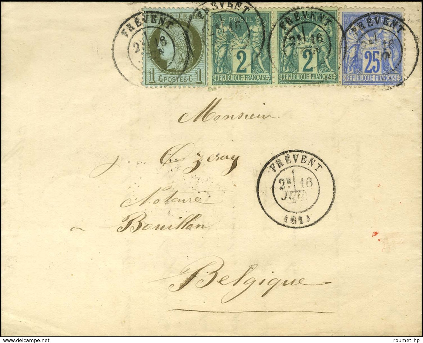 Càd T 17 FREVENT (61) / N° 50 + 74 Paire + 78 Sur Lettre Pour La Belgique. 1877. - SUP. - R. - 1871-1875 Ceres