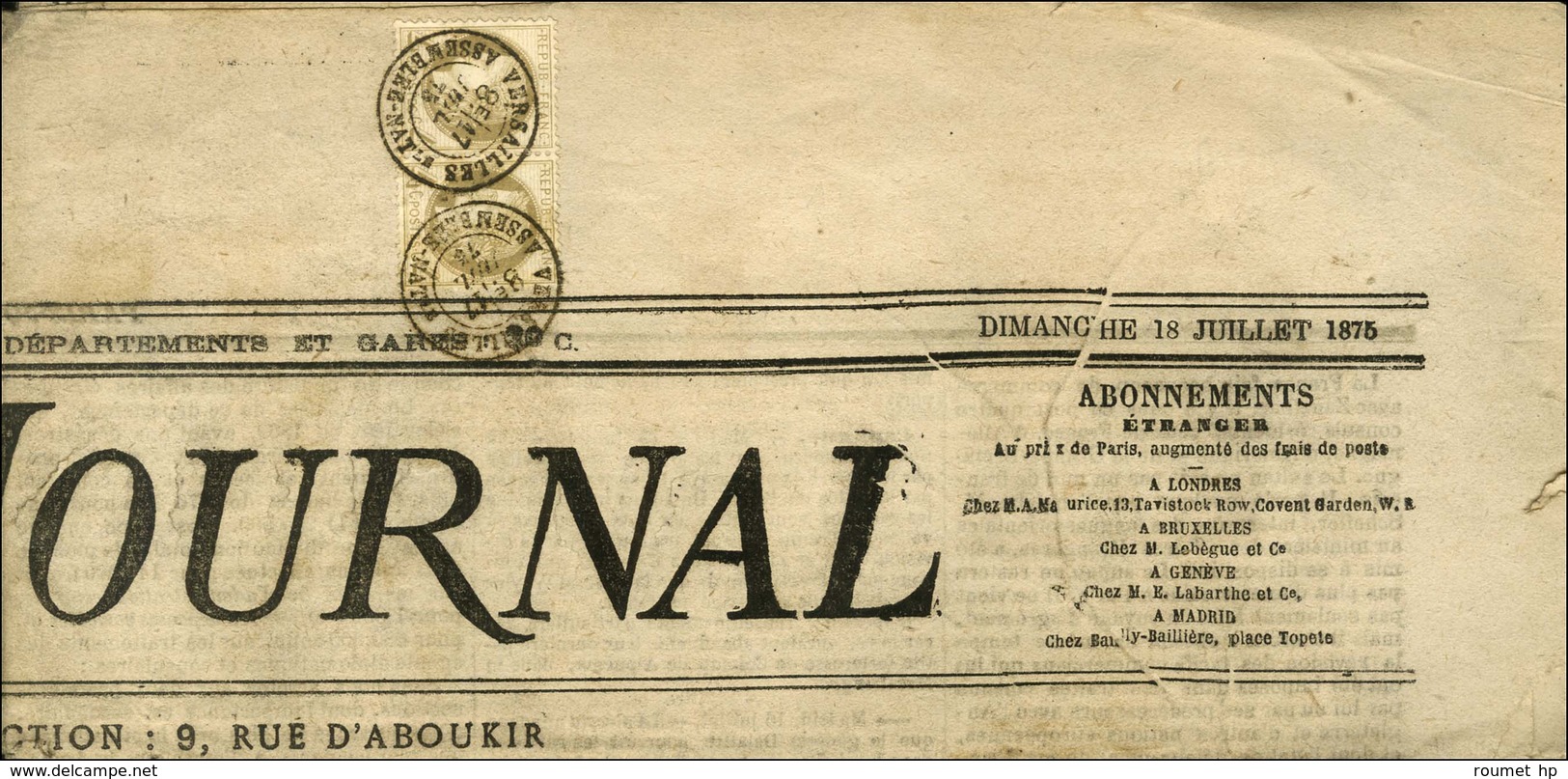 Càd VERSAILLES / ASSEMBLEE NATle / N° 52 Paire Sur Journal Entier Paris Journal. 1875. - SUP. - RR. - 1871-1875 Cérès