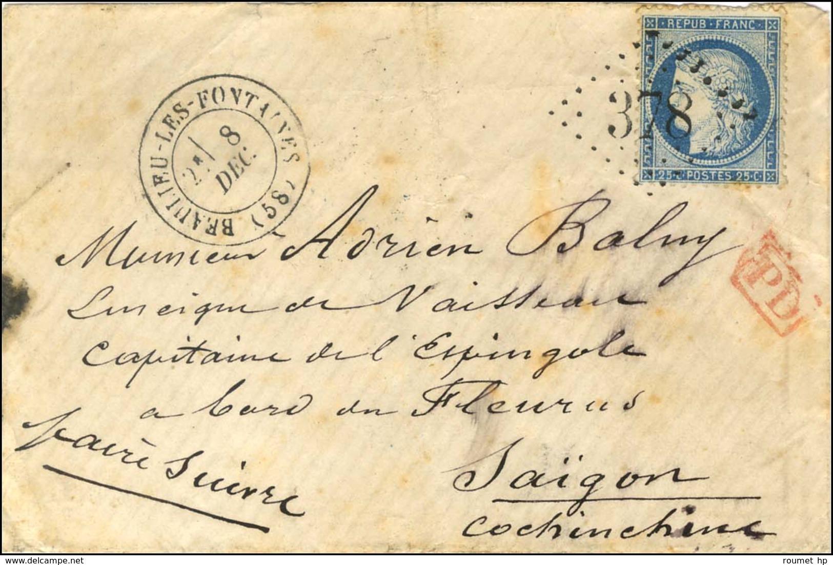 GC 378 / N° 60 Type 1 Càd T 17 BEAULIEU-LES-FONTAINES (58) Sur Lettre Au Tarif De Militaire Pour Un Enseigne De Vaisseau - 1871-1875 Cérès