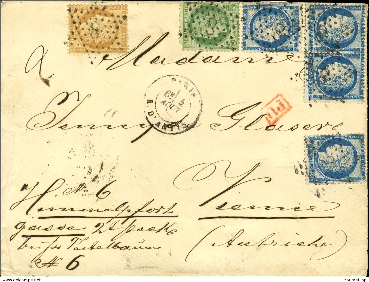 Etoile 8 / N° 53 Pd + 55 + 60 (4) Sur Lettre 2 Ports Pour Vienne (Autriche). 1875. - TB / SUP. - R. - 1871-1875 Cérès