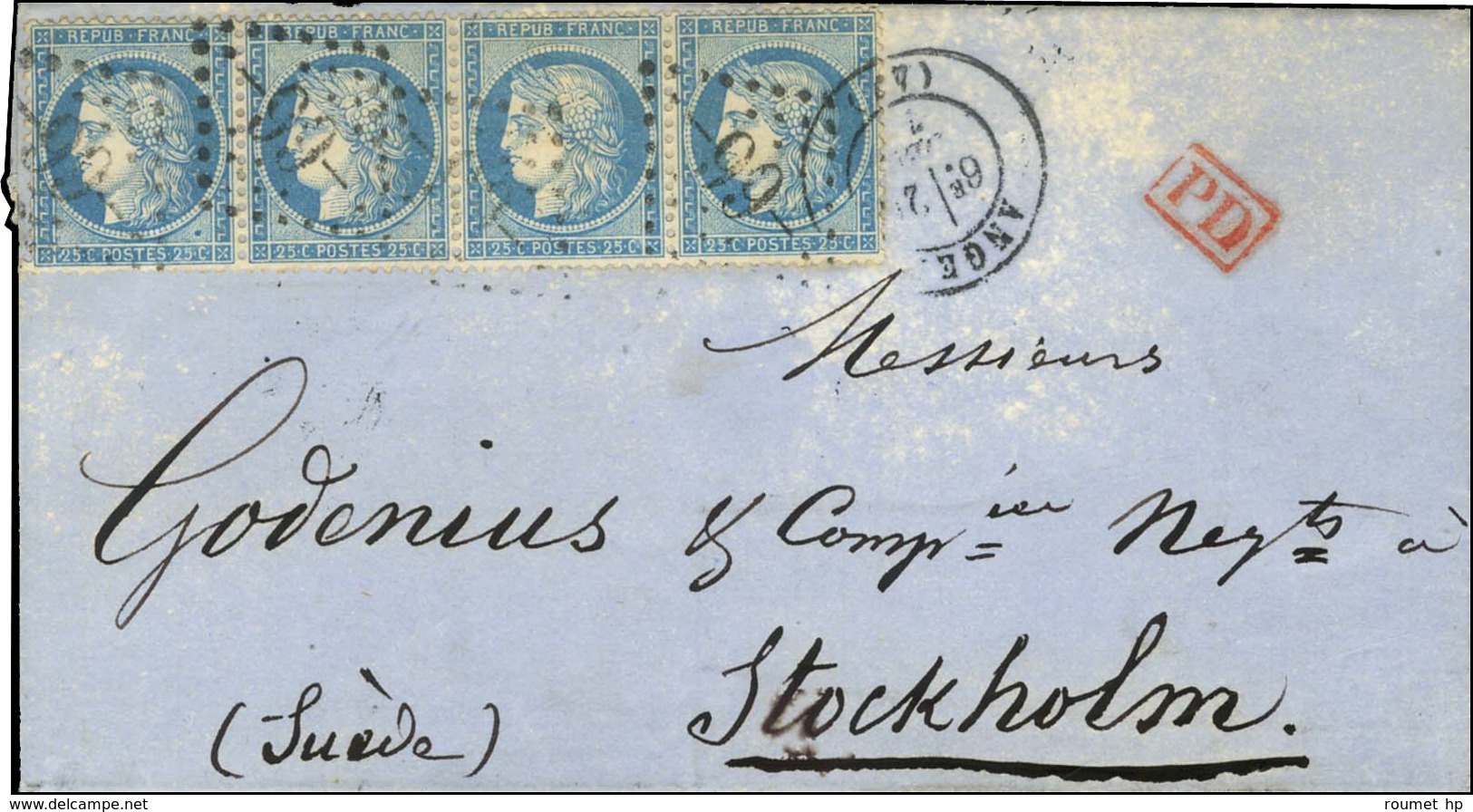 GC 99 / N° 60 Bande De 4 Càd T 17 ANGERS Sur Lettre Pour Stockholm Par La Voie Du Danemark. 1872. - TB. - 1871-1875 Cérès