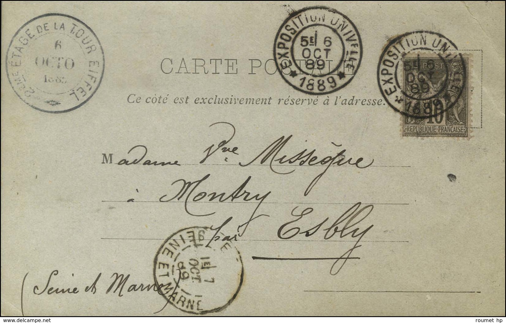 Càd EXPOSITION UNIVelle / 1889 / N° 89 Sur Carte Libonis. Au Recto Cachet 2eme ETAGE DE LA TOUR EIFFEL. 1889. - TB. - 1876-1878 Sage (Type I)