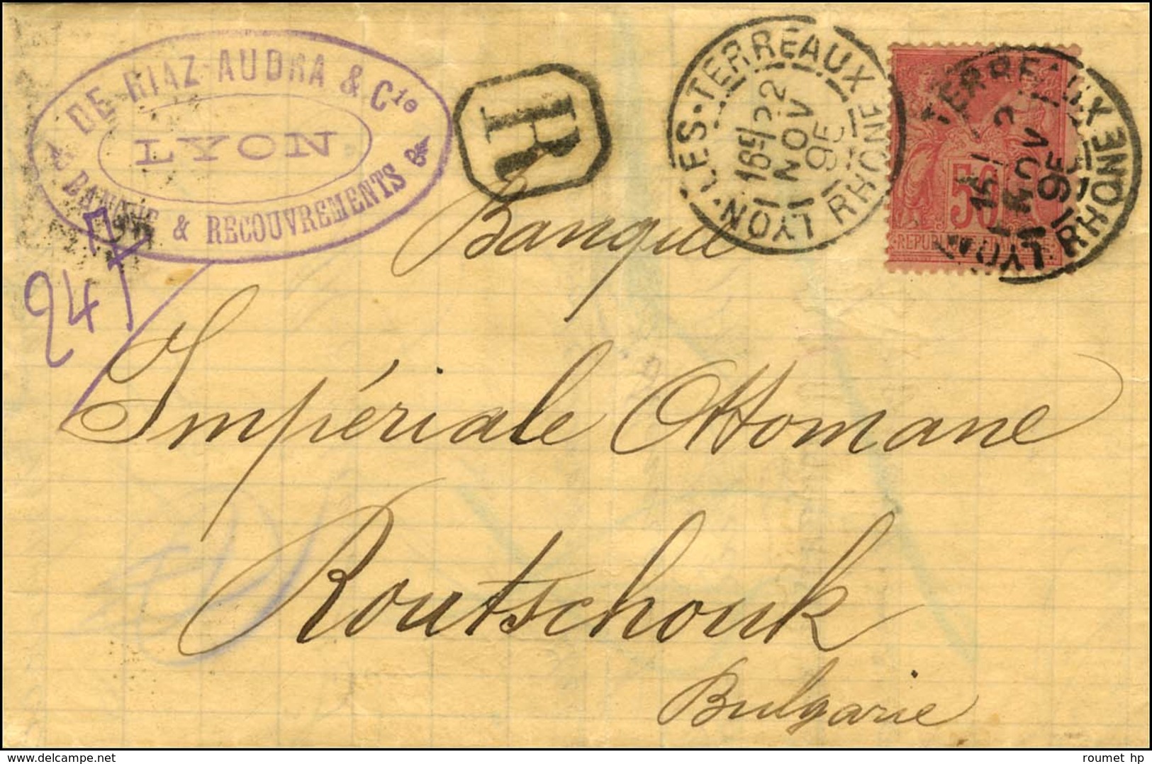 Càd LYON / LES TERREAUX / N° 98 Sur Lettre Recommandée Pour Routschouk. 1895. - TB. - R. - 1876-1878 Sage (Type I)