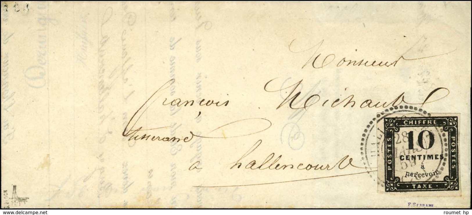 Càd T 22 HALLINCOURT (76) / Timbre-taxe N° 1 (très Belles Marges) Sur Lettre Locale. 1859. - SUP. - R. - 1859-1959 Lettres & Documents